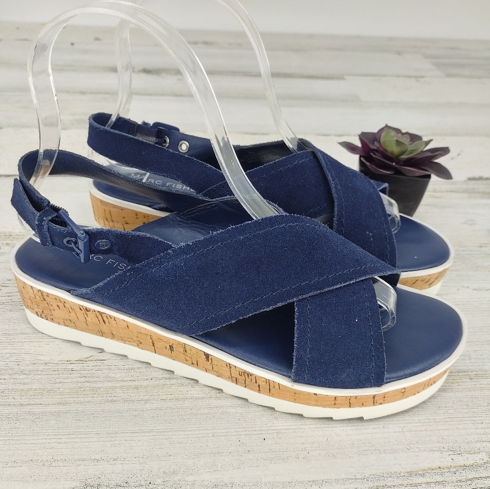 Marc Fisher Navy Leather Strappy Sandals
